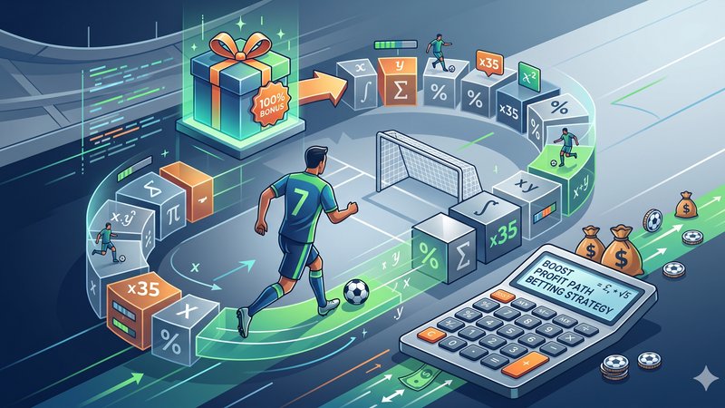 Иллюстрация с математическими формулами и футбольным мячом для статьи о расчете вейджера бонуса