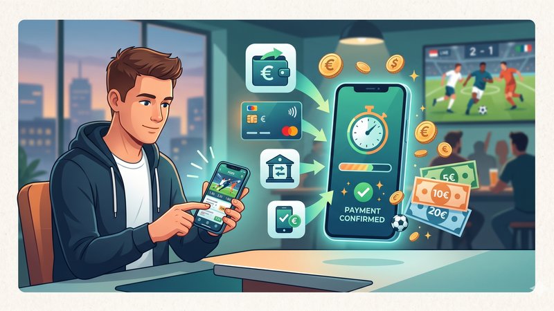 Современная иллюстрация способов оплаты и финансовых транзакций для футбольных ставок с низким лимитом.