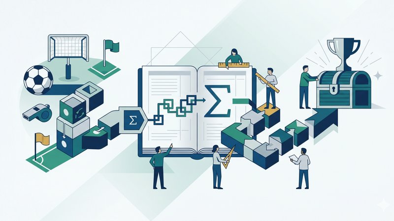 Иллюстрация с математическими формулами и футбольным мячом для статьи о расчете вейджера бонуса